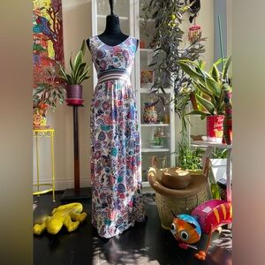 Milly Maxi Dress Sz Small Extra Large Floral Sleeveless V Neck Zip Back